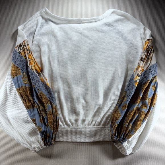 Free People womens size S Casual Clash Balloon Sleeve Waffle Knit Thermal Top - Picture 9 of 10